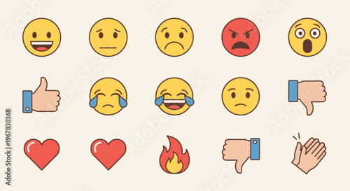 Emoticon Face Icons Set: Emotions, Reactions, Symbols, Social Media