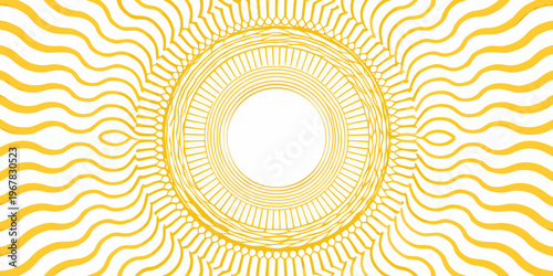 Abstract yellow lines forming an oval shape with a radiating pattern