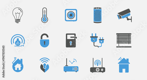 Smart Home Technology Icons: Security, Automation, Connectivity, and Comfort