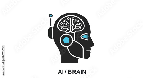 Artificial Intelligence Robot Head with Circuit Brain Icon