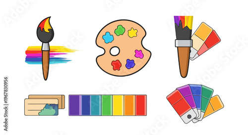 Artistic Tools: Brushes, Paint Palette, Color Swatches, Rainbow Spectrum