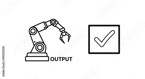 Robotic Arm Performing Quality Control Check with Checkmark Icon