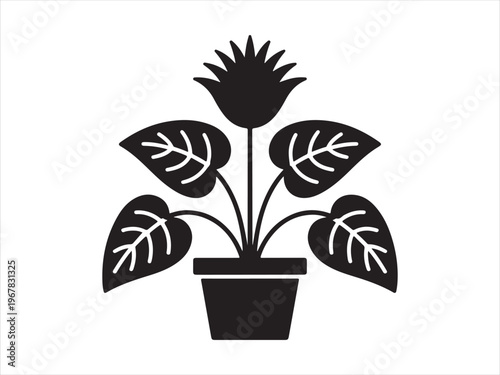 Potted houseplant silhouette vector illustration isolated on white background. minimal style for home design