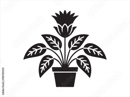 Potted houseplant silhouette vector illustration isolated on white background. minimal style for home design