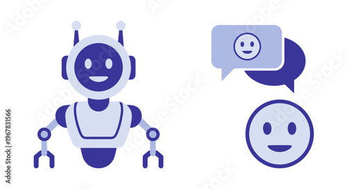 Chatbot with smiling face icon and speech bubble on white background