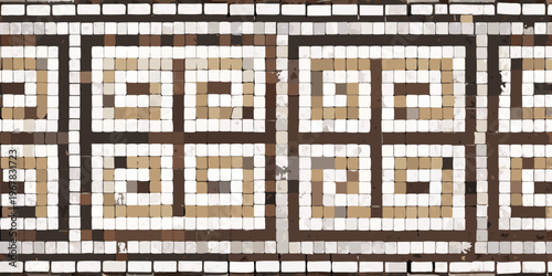 Intricate geometric mosaic pattern featuring brown and beige squares