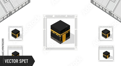 Isometric Kaaba illustration, Islamic holy site, Mecca, Saudi Arabia, Muslim pilgrimage, Hajj, Umrah