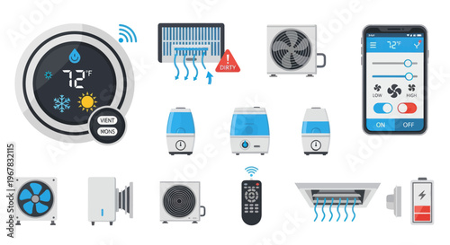 Smart Home Climate Control Set: Thermostat, AC units, Humidifiers, Remote, App