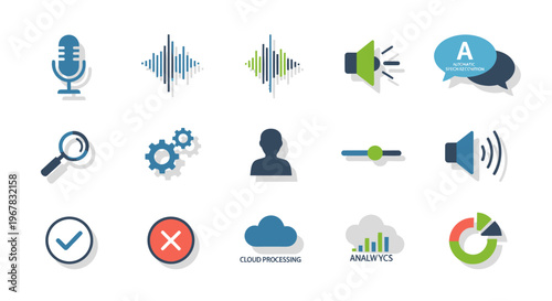 Set of Flat Icons for Audio, Data, and Technology
