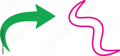 Green arrow pointing right and pink wavy line