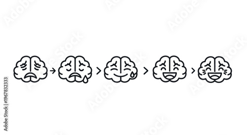 Brain Emotion Progression: Sadness to Happiness, Mental Health Concept