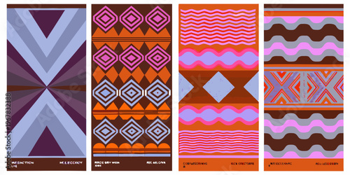 A series of colorful patterned bookmarks with geometric designs