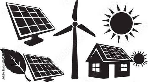 Renewable Energy Sources Solar Panels Wind Turbine Eco Friendly Home