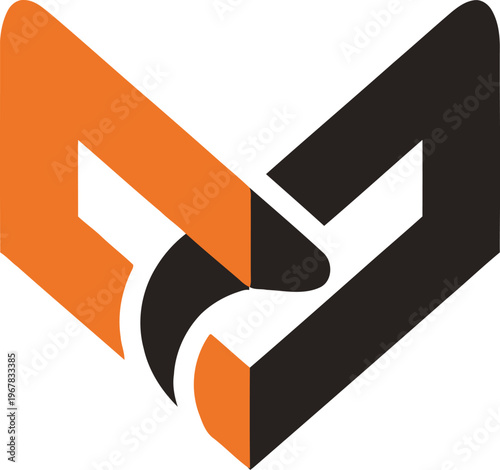 Abstract Interlocking Shapes in Orange and Black Design.