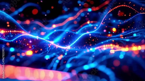 AI Generated 3D Animation 4K Video Clip of Abstract Neural Data Flow with Glowing Lines and Particles