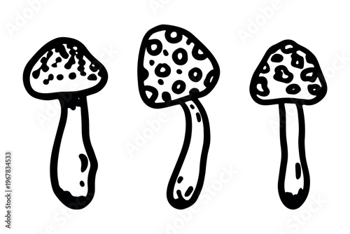 Hand drawn mushroom doodle set Botanical illustration Cute autumn mushroom Healthy eco food Organic vegetarian food For stickers, greeting card, design, print, packaging, decor, kids books