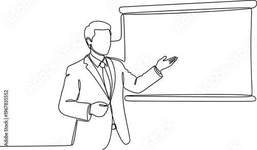 Businessman giving presentation in suit.
