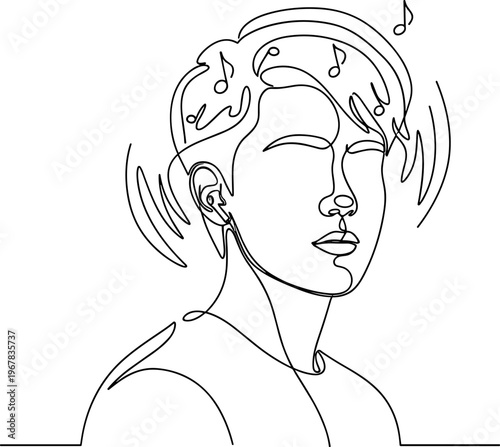 Woman listening to music with headphones.