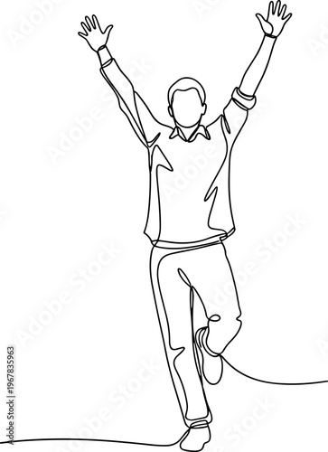 Man in joyful celebratory happy pose.