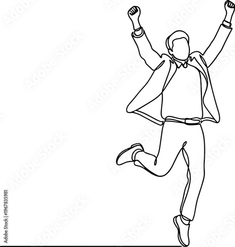 Man jumping with raised arms celebrating.