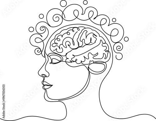 Brain Inside Human Head Profile View.