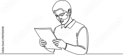 Man reading a digital tablet document.