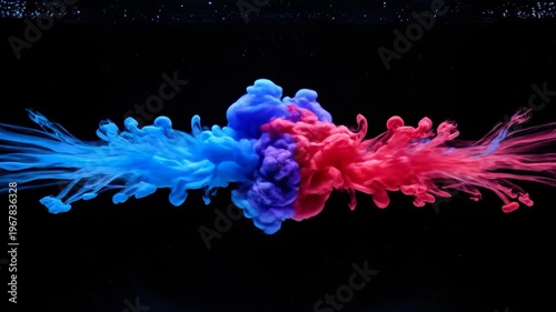 Red Blue Ink Smoke Collision Explosion in Water Abstract Art Dark Background Contrast