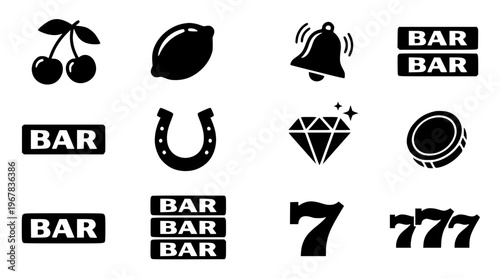 Collection of casino slot machine symbols and icons
