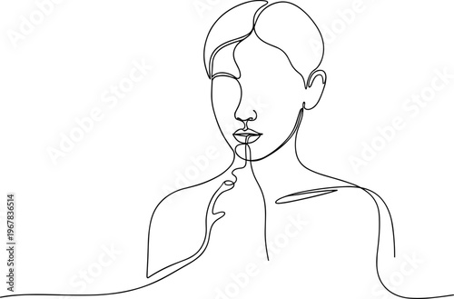 Woman Thinking with Hand on Chin.