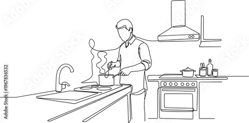 Man Washing Dishes In Kitchen Sink.