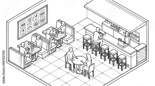 People eating at a restaurant with a bar area