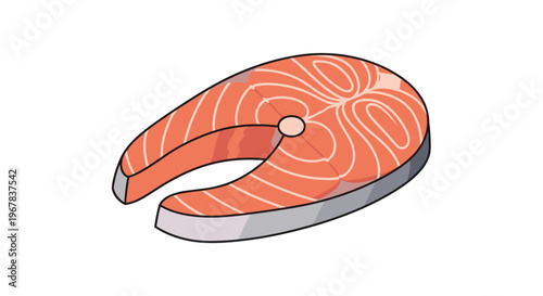 High quality illustration of a fresh salmon fish steak with characteristic orange meat and white fat lines on a clean white background.