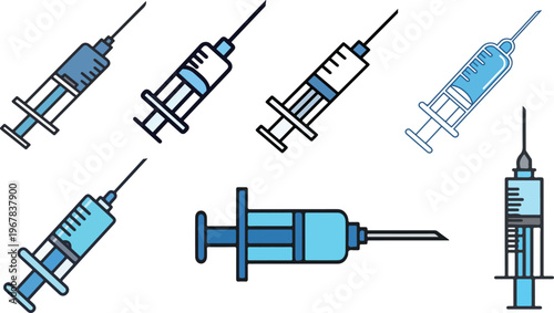 A set of medical syringes and needles for injection and healthcare use.