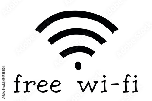 Hand drawn free wifi spot zone sign Public wi-fi area sign Wireless internet clipart in doodle style Single element for print, web, design, decor 3G, 4G, 5G, 6G, IoT