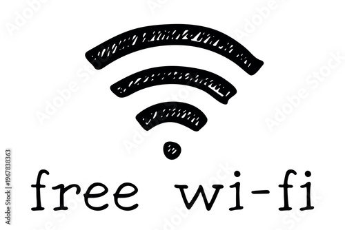 Hand drawn free wifi spot zone sign Public wi-fi area sign Wireless internet clipart in doodle style Single element for print, web, design, decor 3G, 4G, 5G, 6G, IoT