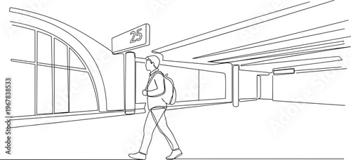 Man Walking Through Train Station Platform.