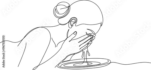 Woman Washing Face with Water.