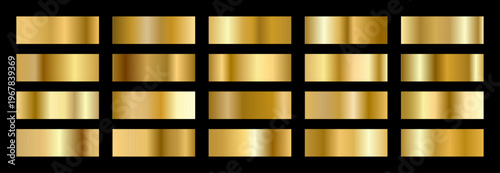 Gold Foil Palette. Copper swatch for metallic gradient. Shiny texture on dark background. Vector illustration.