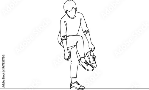 Man stretching leg muscles slowly standing.