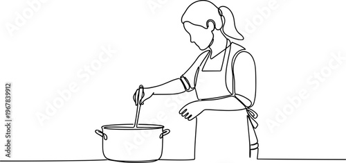 Woman stirring food in a pot.