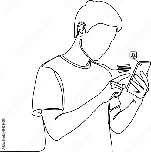 Man looking at smartphone screen closely.