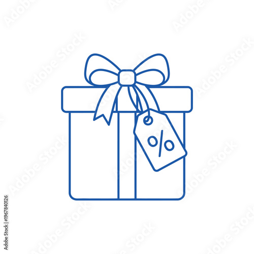 Gift box with percentage tag and ribbon bow.