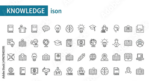 Collection of line art icons representing knowledge learning and education