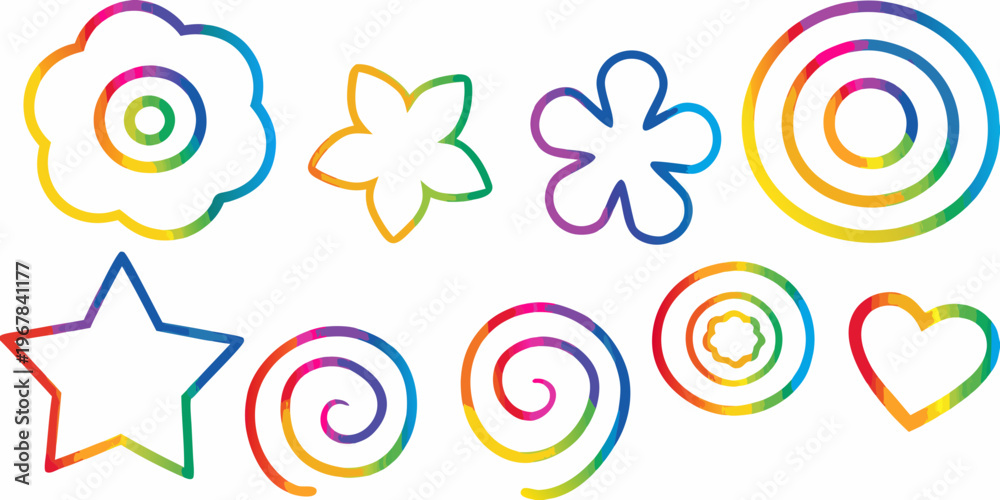 Naklejka premium Colorful abstract floral and geometric shapes arranged on a white background