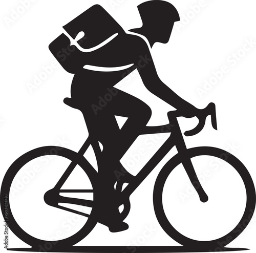 Courier Cyclist Silhouette Delivering Package on Bicycle Isolated on White Background