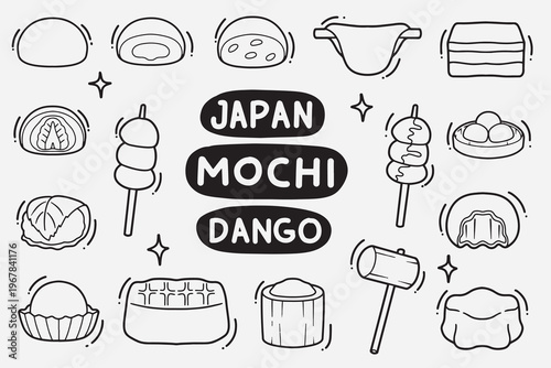set of mochi doodle good for background, wallpaper, element design, icon, etc