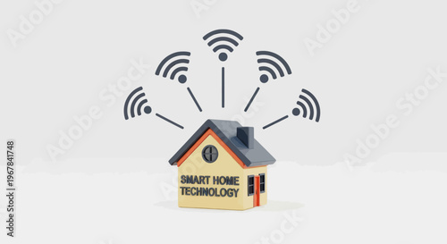 Smart Home Technology Concept with Wifi Signals Emanating from House