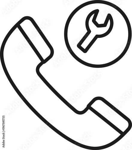 Telephone with wrench icon for support or maintenance services