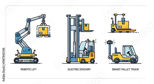 Industrial Automation: Robotic Lift, Electric Stackert, Smart Pallet Truck Icons