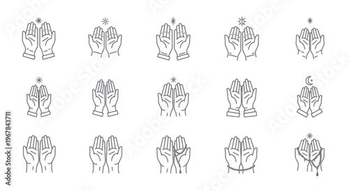 Set of Hands Praying Icons: Faith, Hope, Spirituality, Worship, Religion